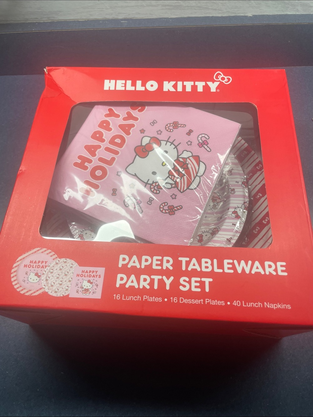 Hello Kitty Pink Holiday Paper Tableware Party Set with Red Box